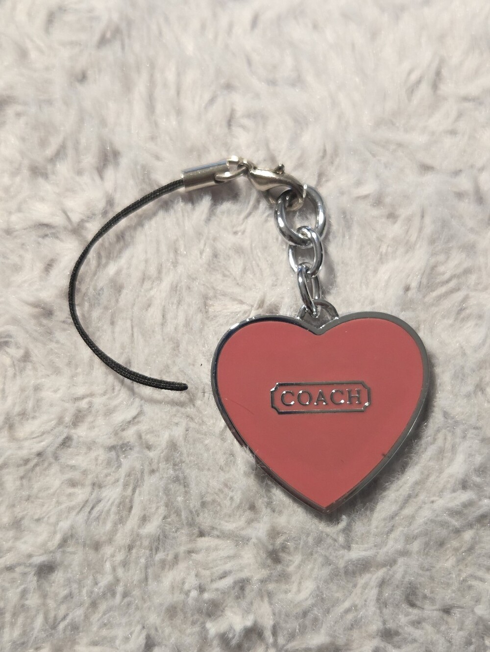 COACH Raspberry Red Heart Enamel Cell Phone Charm / Bag Fob Vintage, EUC